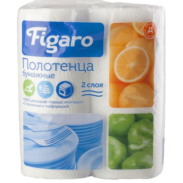Бумажные полотенца Figaro белые 2 слоя, 2 шт.