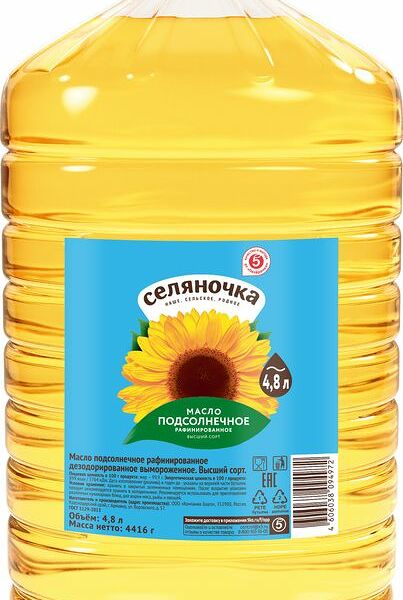 Масло Селяночка подсолнечное рафинированное дезодорированное 4.8л