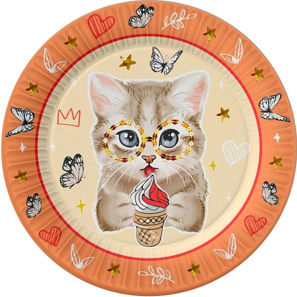 Набор бумажных тарелок ND Play Котики на персиковом 23см 6шт