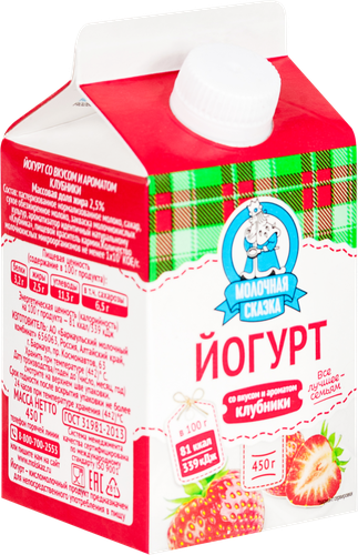 

Йогурт питьевой Молочная сказка Клубника 2.5% 450 г