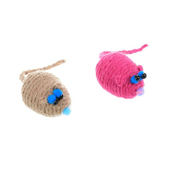 Игрушка для кошек Мышонок из шерсти с экстрактом кошачьей мяты 6 см (2шт)