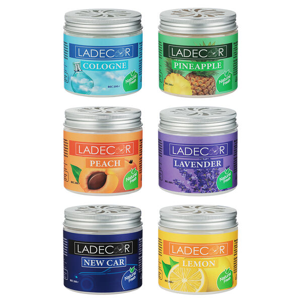 LADECОR Ароматизатор для дома и авто,гелевый,200г, лаванда,новая машина,одеколон,ананас,лимон,персик, в ассортименте