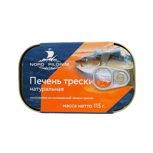 Печень трески атл куски натур из охл сырья ж/б 115г Nord Pilgrim