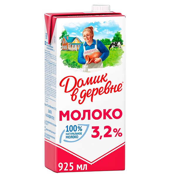Молоко стерилизованное Домик в деревне 3.2%, 925 мл