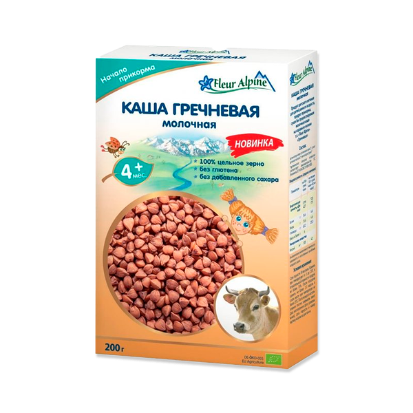 Каша Fleur Alpine Organic гречневая молочная для детей с 4 мес 200 г