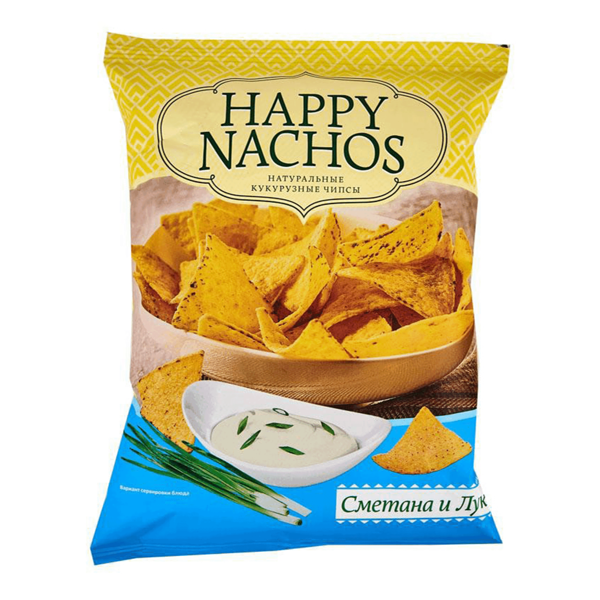 Чипсы Happy Nachos Сметана и Лук кукурузные 75г