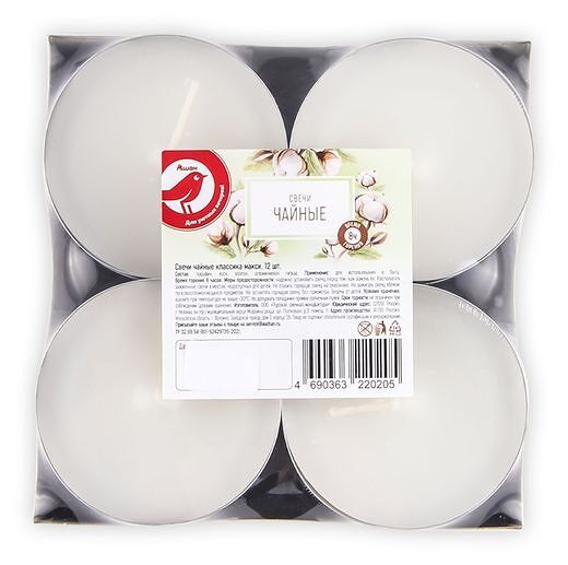 Свечи АШАН Красная птица чайные с классическим ароматом, 12 шт