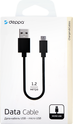 Дата-кабель DEPPA USB – micro USB, 1,2 м, черный