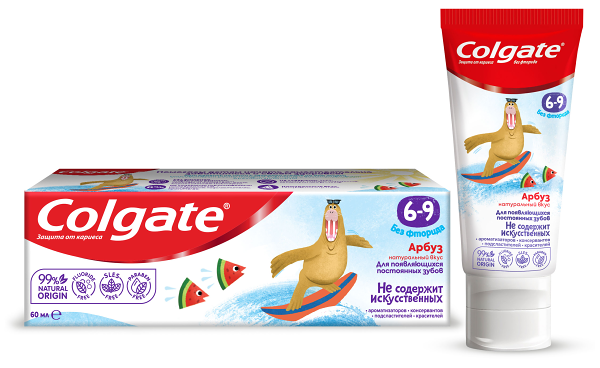 Зубная паста Colgate детская 6-9 лет без фторида арбуз 60 мл