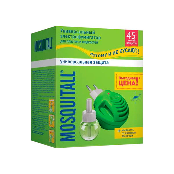 MOSQUITALL - Прибор c диодом + жидкость 45 ночей Универсальная защита от комаров