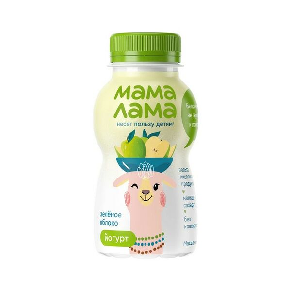 Йогурт питьевой Мама Лама зелёное яблоко 2.5% 200г