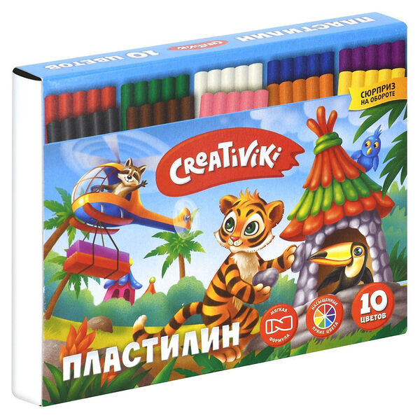 Пластилин Creativiki 10 цветов, 150 г, со стеком