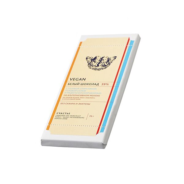 Шоколад белый Счастье с голубой спирулиной на альтернативном молоке без сахара 39%