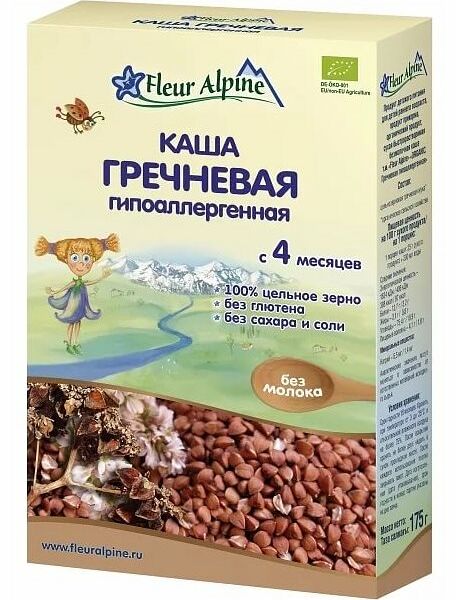 Каша безмолочная гречневая Fleur Alpine гипоаллергенная с 4 месяцев