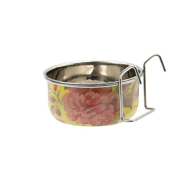 Миска для собак металлическая желтая с крепежом 600 мл