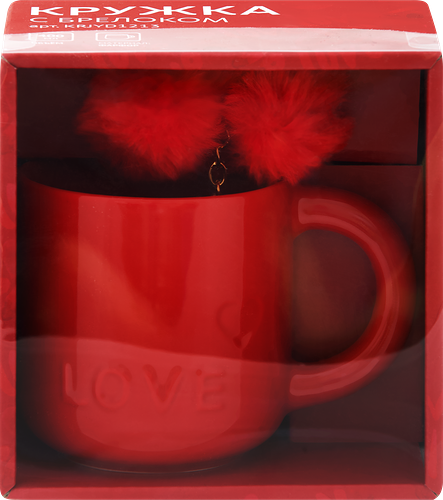 Кружка HOMECLUB Heart с брелком 400мл, фарфор, Арт. KRJYD1213