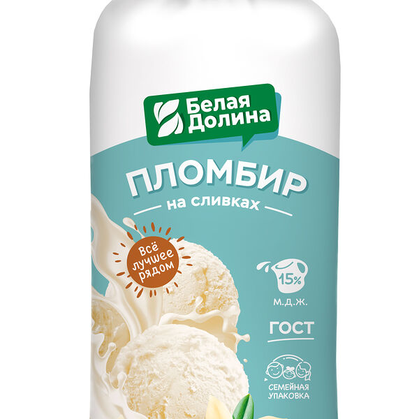 Мороженое Белая Долина Пломбир настоящий на сливках ГОСТ 15% 500 г