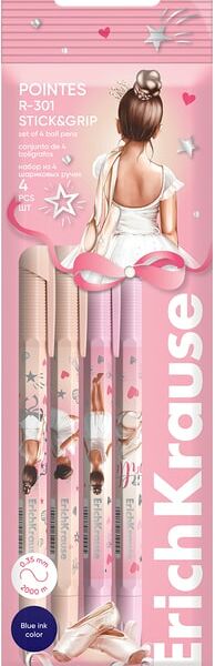 Набор ручек ErichKrause R-301 Stick&Grip Pointes шариковые синие 0.7 4шт