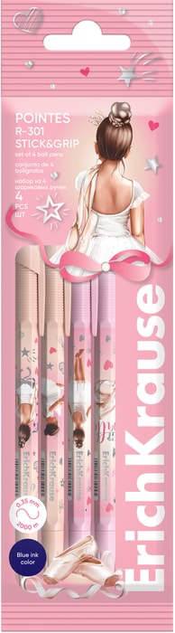 

Набор ручек ErichKrause Stick&Grip Pointes шариковых 0.7 мм синий 4 шт