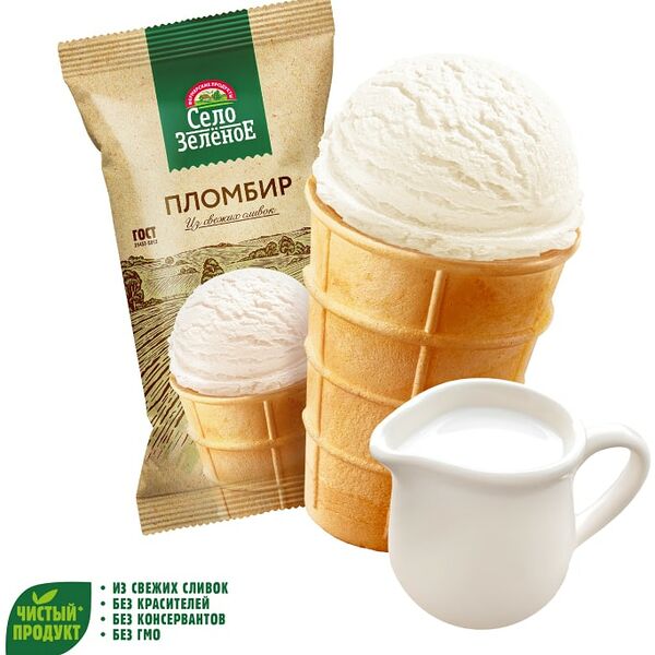 Мороженое Село Зеленое Пломбир ванильный в вафельном стаканчике 15% 90г