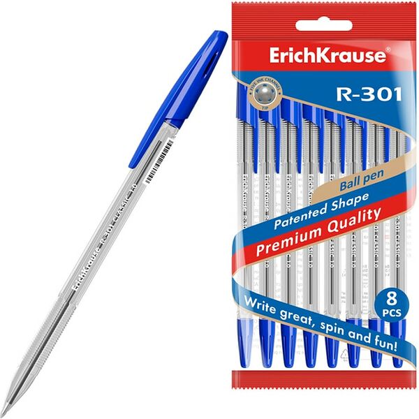Набор ручек ErichKrause R-301 Stick Classic шариковые синие 1.0 8шт