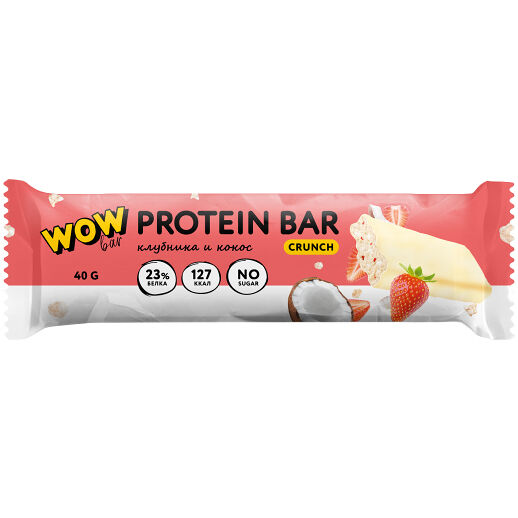 WOWBAR Protein Bar Crunch - 40 грамм - клубника и кокос