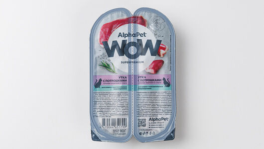 Корм для кошек AlphaPet WOW Superpremium ламистер Чувствительное пищеварение Утка и потрошки, 80г