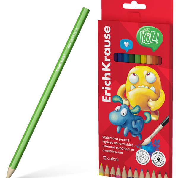 Карандаши цветные ErichKrause акварельные шестигранные, 12 цветов