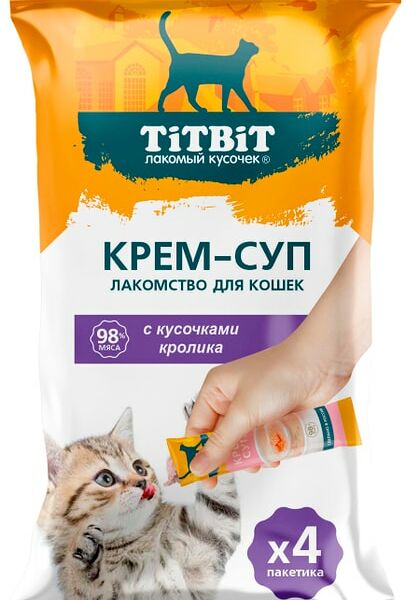 Крем-суп для кошек TiTBiT с кусочками кролика 10г*4шт