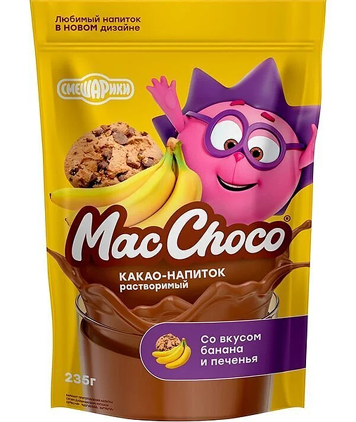 Какао-напиток MacChoco со вкусом банан-печенье растворимый, 235г
