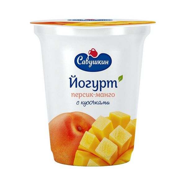 Йогурт 2% с фрукт нап персик-манго 350г п/ст Савушкин