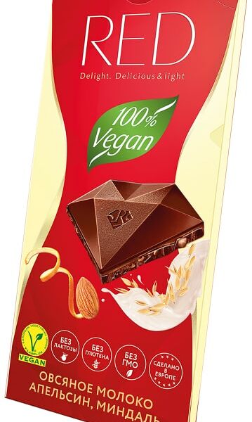 Шоколад Red Delight веганский на овсяном молоке Апельсин-Миндаль 85г