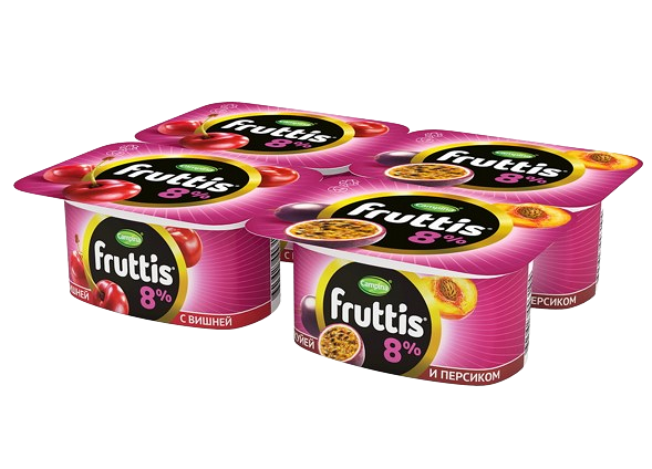 Продукт йогурт. Campina ФРУТТИС суперэкстра жир. 8 % вишня/перс-марак вес 115 г