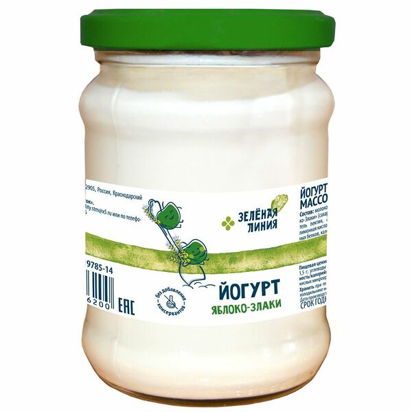 Йогурт яблоко-злаки фруктовый 1.5% Зелёная Линия 250 г