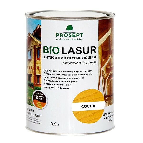 Антисептик лесирующий PROSEPT BioLasur, сосна, готовый состав, 0,9л