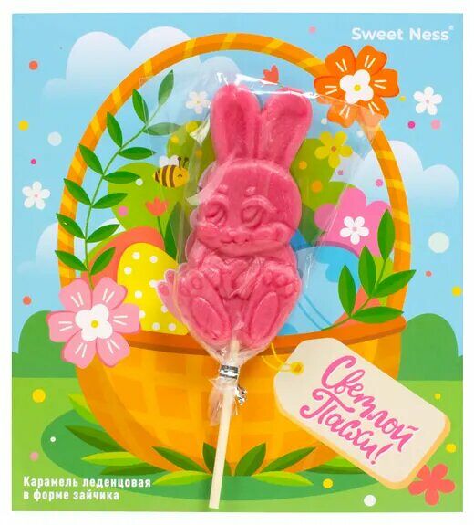 Карамель леденцовая Sweet Ness Пасхальный кролик со вкусом малины открытка