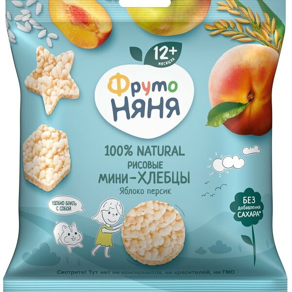 Мини-хлебцы ФрутоНяня рисовые Яблоко-Персик с 12 месяцев 30г