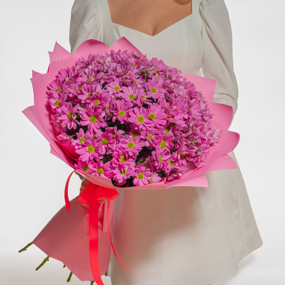 Букет из 19 розовых хризантем