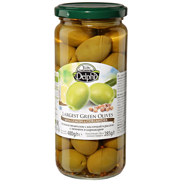 Оливки  зеленые Delphi маринованные с лимоном и кориандром