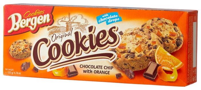 

Печенье Bergen Original cookies Chocolate chip with orange 135 г