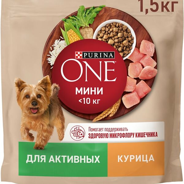 Сухой корм для собак Purina ONE для мелких пород с курицей и рисом 1.5кг