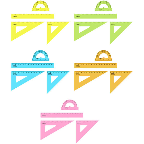 Набор чертежный Стамм размер L (линейка 25 см + 2 треугольника + транспортир) цвет в ассортименте