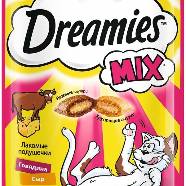 Лакомство для кошек Dreamies Mix подушечки с говядиной и сыром 60г