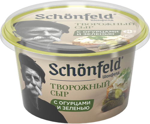 

Сыр творожный SCHONFELD с зеленью и огурцом 65%, без змж, 140г