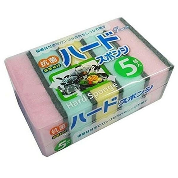 Губка для мытья посуды Ajwa с абразивным слоем (жёсткая) 5шт, Япония