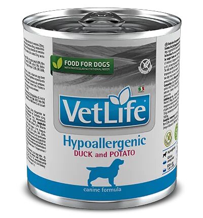 Консерва Vet Life Dog Hypoallergenic для собак при пищевой аллергии и/или непереносимости Утка и картофель