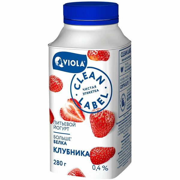 Йогурт питьевой Viola Clean label клубника 0.4%, 280г