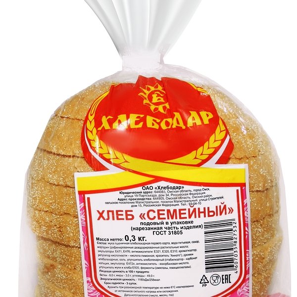 Хлеб ХЛЕБОДАР Семейный подовый, в нарезке, 300г