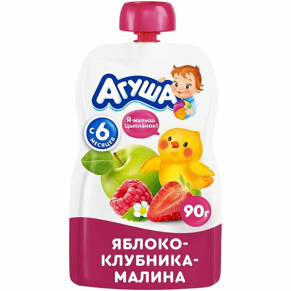 Фруктовое пюре Агуша клубника-малина-яблоко, с 6 месяцев