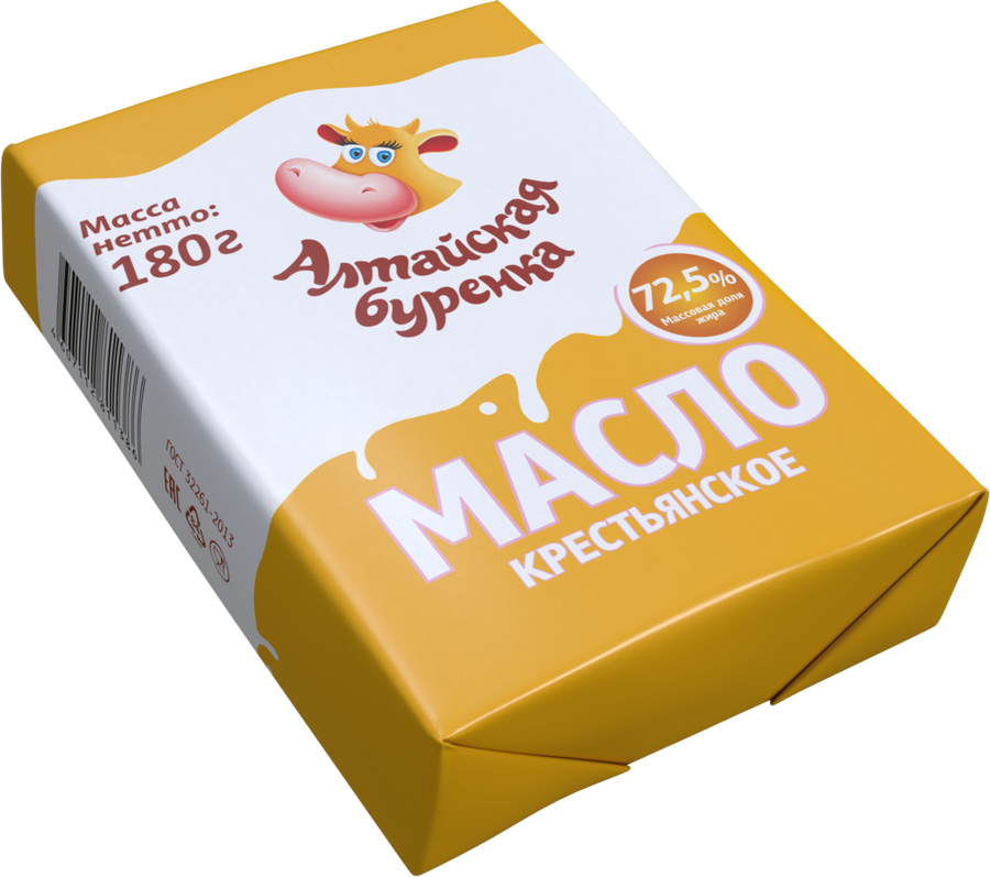 

Масло сливочное Алтайская Буренка Крестьянское 72.5% БЗМЖ 180 г